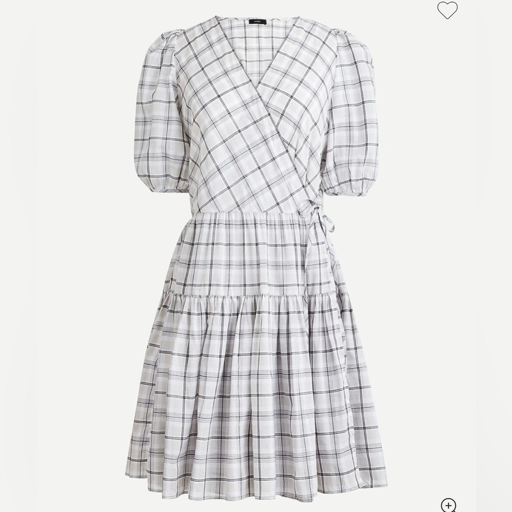 J crew Puff-sleeve cotton voile wrap dress in oyster plaid size medium